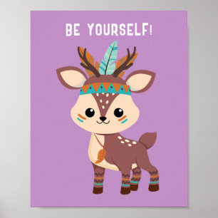 Poster "SEJA VOCÊ MESMO!" Deer, Lavanda, Sua Mensagem