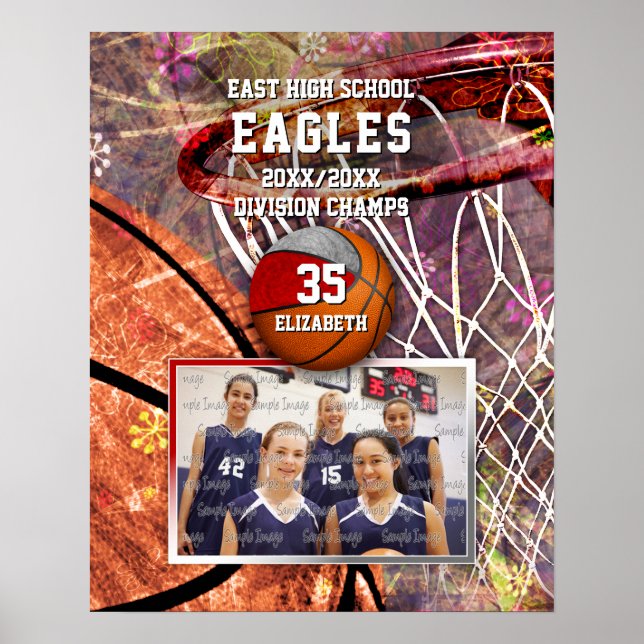 Poster seleção de cinza vermelha de meninas cores basquet (Frente)