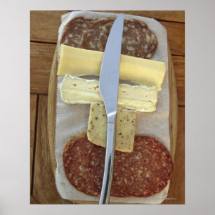 Poster Seleção de queijos do gourmet e de carnes cortad