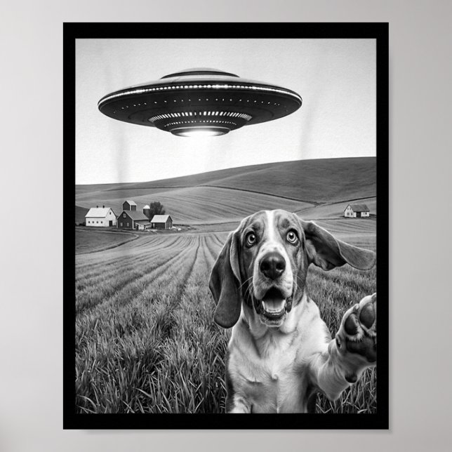 Poster Selfie Com Alien Ufo Divertido Aposta Amante Do Cã (Frente)