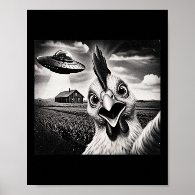 Poster Selfie de Frango Alien com Ovni  (Frente)