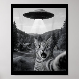 Poster Selfie de Gato com Alien Ufo Gato Engraçado Ed Cat