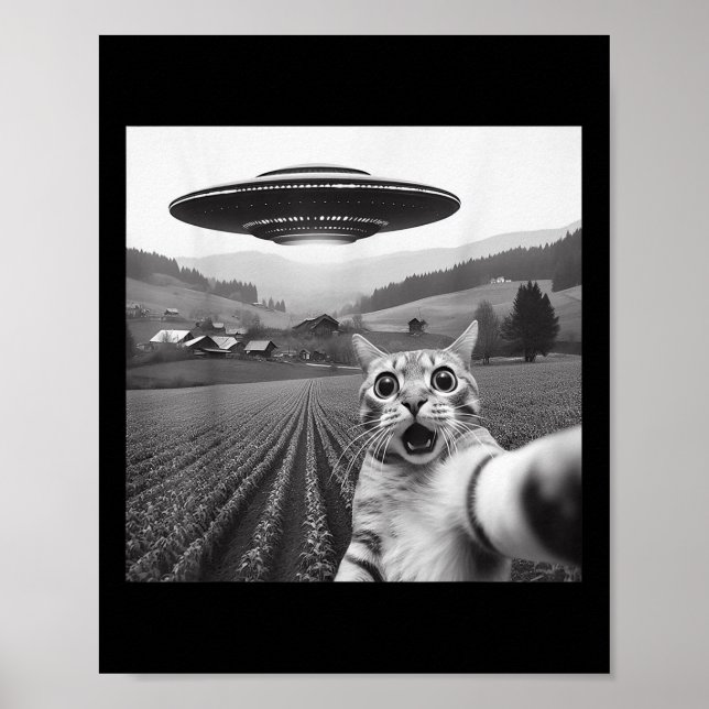 Poster Selfie De Gato Com Alienígena Ufo Gifes Engraçados (Frente)