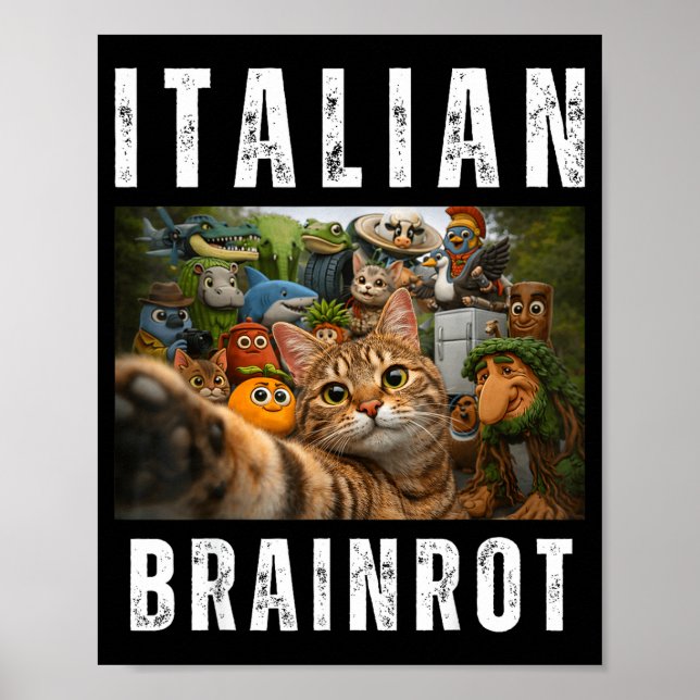 Poster Selfie de gato com meme engraçado de brainrot ital (Frente)