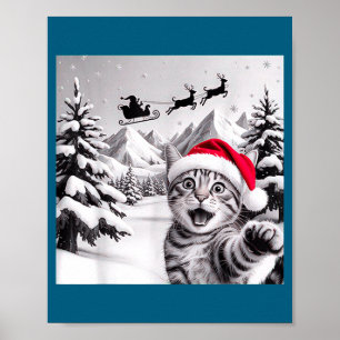 Poster Selfie de Gato Com Papai Noel