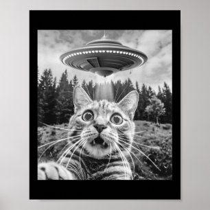 Poster Selfie de Gato Com Ufo Alien Gato Engraçado Para H