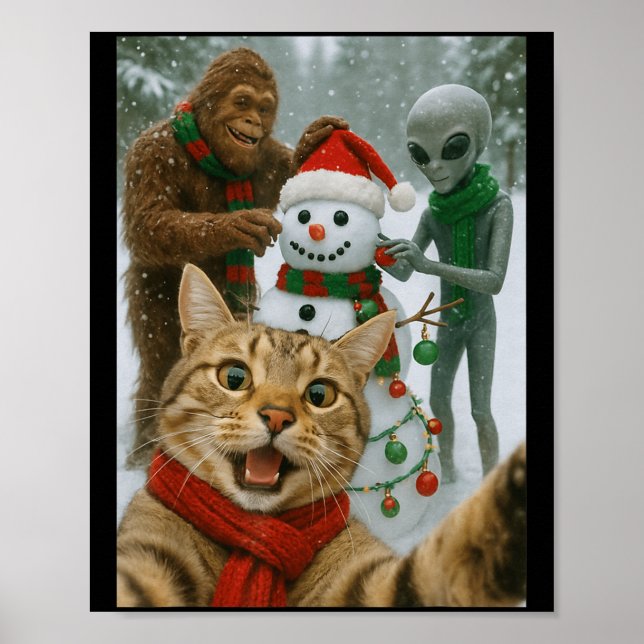 Poster Selfie De Gato De Natal Engraçado Com Alienígena D (Frente)