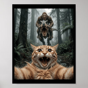 Poster Selfie de Gato Engraçado Bigfoot Montando T Rex Fl