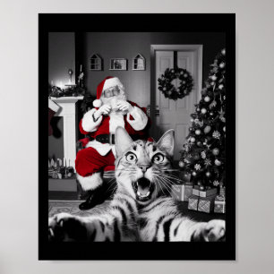 Poster Selfie De Gato Engraçado De Natal Com Papai Noel B