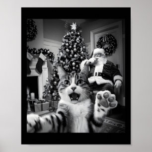 Poster Selfie De Gato Engraçado De Natal Com Papai Noel B