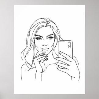 Poster Selfie Girl - Line Art