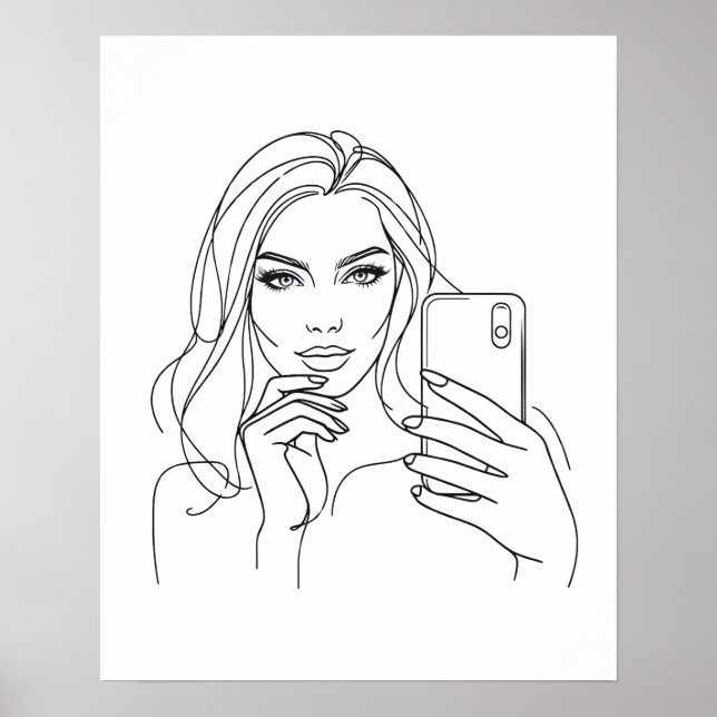 Poster Selfie Girl - Line Art (Frente)