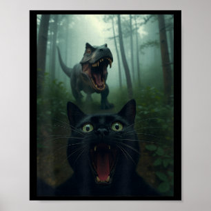 Poster Selfie Negro Engraçado Com Floresta de Dinossauro 