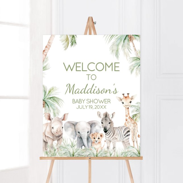 Poster Selgle Safari Selvagem Um Chá de fraldas de Animai (Jungle Safari Animals Wild One Baby Shower Welcome Sign)