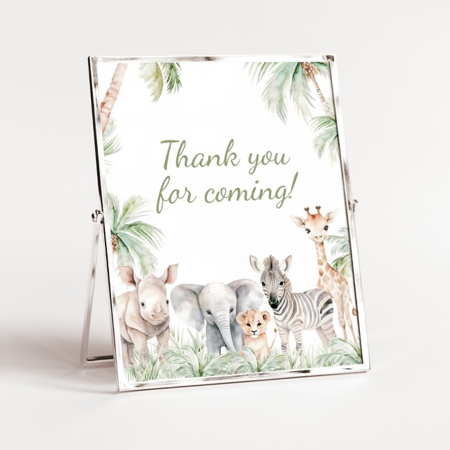 Poster Selgle Safari Wild One Animal Obrigado por vir (Jungle Safari Animals Wild One Baby Shower Thank you for Coming Sign)