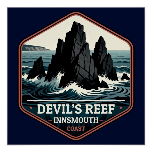 Pôster Selo de Viagem Antigo Innsmouth Coast Devil’s Reef (Frente)