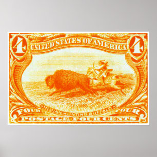 Poster Selo do búfalo da caça de 1898 indianos