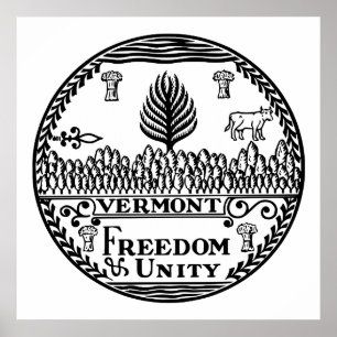 Poster Selo do Estado de Vermont em camiseta preta e bran