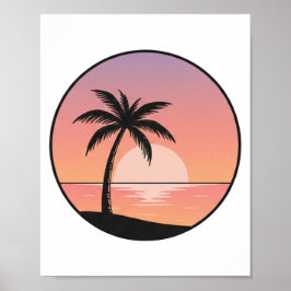 Poster Selo do pôr do sol na praia – Desenho minimalista 