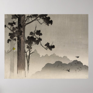 Pôster Selo pendurado numa árvore - Bloco de Madeira Japo