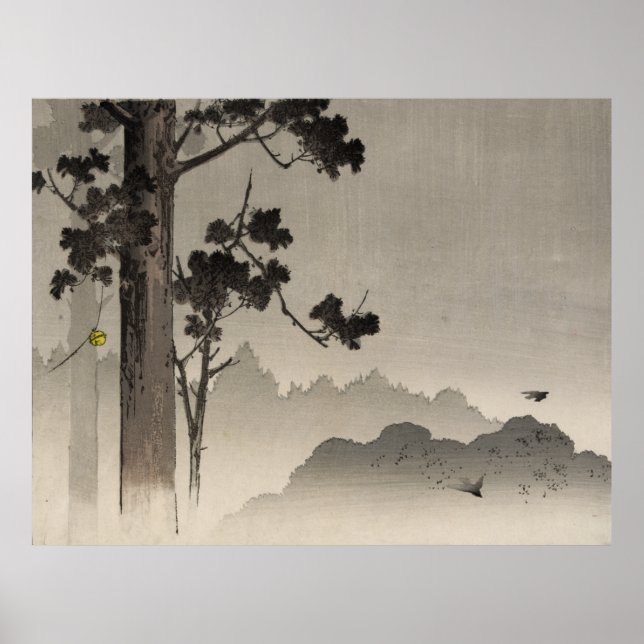 Pôster Selo pendurado numa árvore - Bloco de Madeira Japo (Frente)