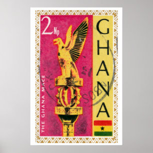 Poster Selo Postal Águia Dourada, Vintage Gana