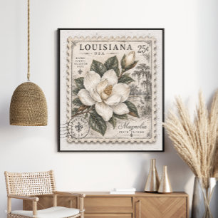 Poster Selo Postal da Flor do Estado da Magnólia da Louis