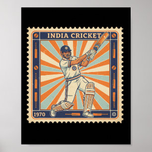 Poster Selo Vintage Críquete Índia Esportes Retrô Postage