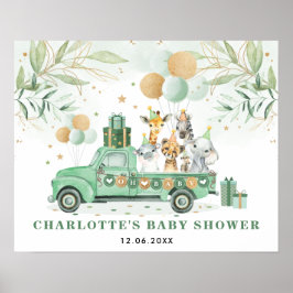 Poster Selva Dourada verde Animais Safari Chá de fraldas