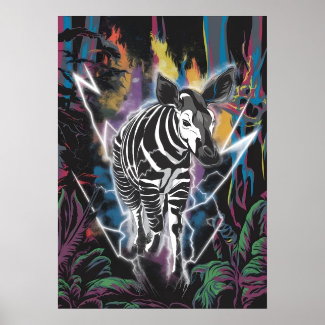 Poster Selva Elétrica Okapi com Neon Lightning (Frente)