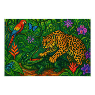 Pôster "Selva Rivais" - Retrato Colorido de Vida Selvagem