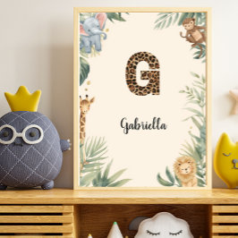 Poster Selva Safari Nome Personalizado Monograma G Berçár