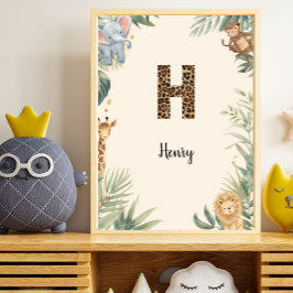 Poster Selva Safari Nome Personalizado Monograma H Berçár