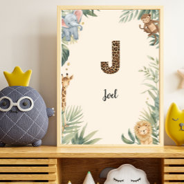 Poster Selva Safari Nome Personalizado Monograma J Berçár