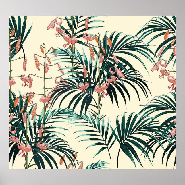 Poster Selva Vintage: Verde Escuro, Lily Laranja. (Frente)