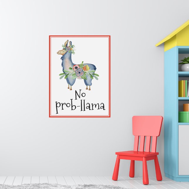 Poster Sem ProbLama Funny Floral Llama Kids Room (Berçário 1)