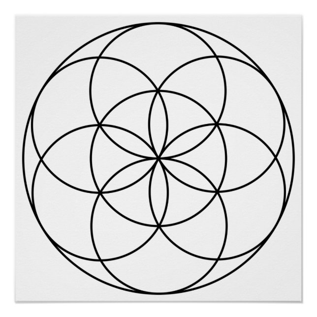 Pôster Semente da Vida Geometria Sagrada preto e branco (Frente)