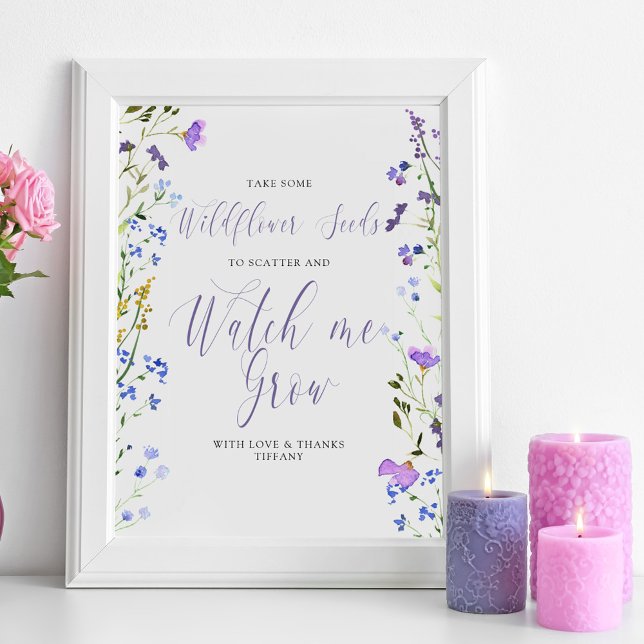Poster Sementes De Flor Selvagem Vejam-me Cultivar Favor  (Watch me Grow favor table sign from my Purple Wildflower Collection. Order printed or as a printable)