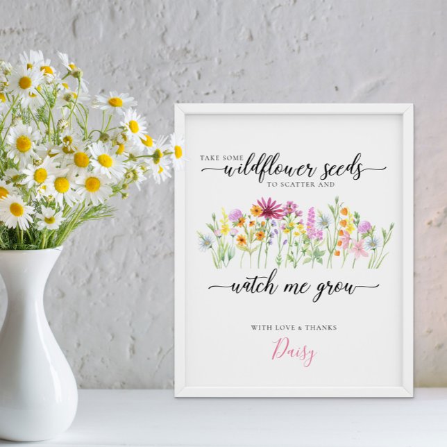 Poster Sementes De Flor Selvagem Vejam-me Cultivar Favore (Watch me Grow floral baby shower sign - Wildflower Meadow Collection - order printed or digital file)