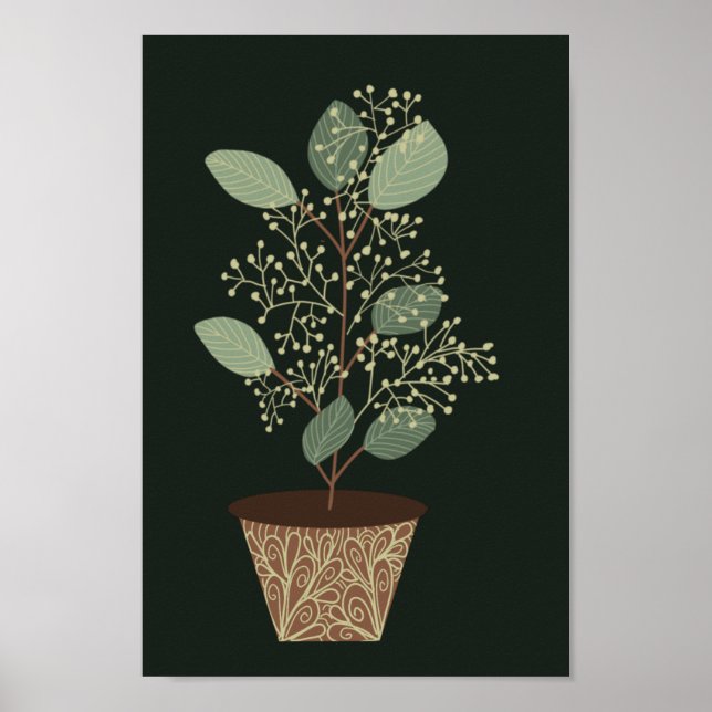 Poster Sementes de folhas de eucalipto, pote verde, terra (Frente)