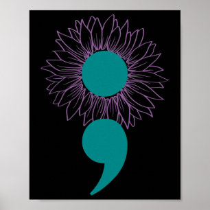 Poster Semicolão de girassol Sensibilização para o suicíd