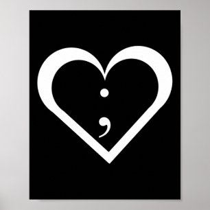 Poster Semicolon Heart Mental Health Awarement Long Sleev