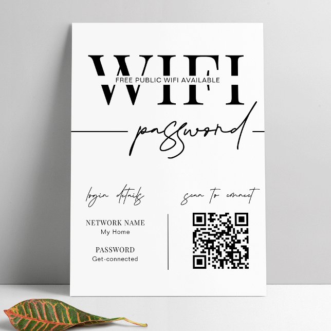 Poster Senha de rede WIFI Código QR preto e branco Modern (Criador carregado)