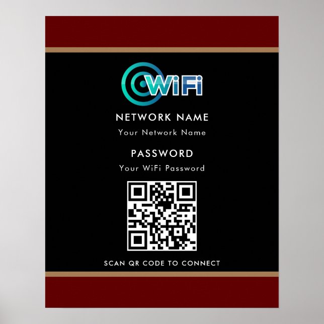 Poster Senha de rede Wifi de código QR personalizado pret (Frente)