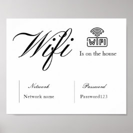 Poster Senha do Wifi Preto e Branco e Sinal de Rede