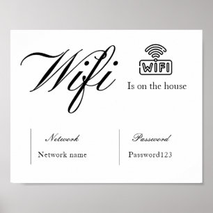 Poster Senha do Wifi Preto e Branco e Sinal de Rede