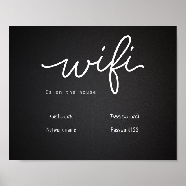 Poster Senha do Wifi Preto e Branco e Sinal de Rede (Frente)