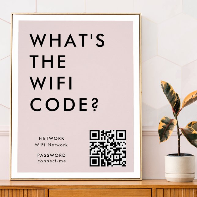 Poster Senha Wifi | Qual é o código WiFi? Código QR Rosa (Criador carregado)