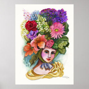Pôster Senhora Aguarela Pintura da flor do Victorian