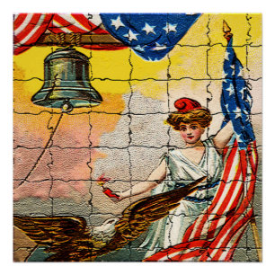 Pôster Senhora Águia Vintage Bandeira Sino da Liberdade M